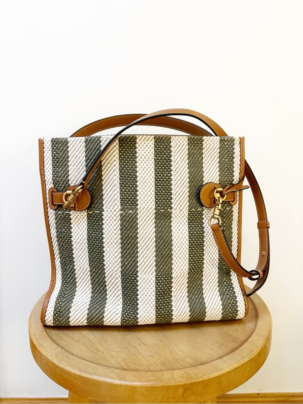 Tory Burch Lee Radziwill Stripe Leather Small Double Bag - Picture 6 of 11